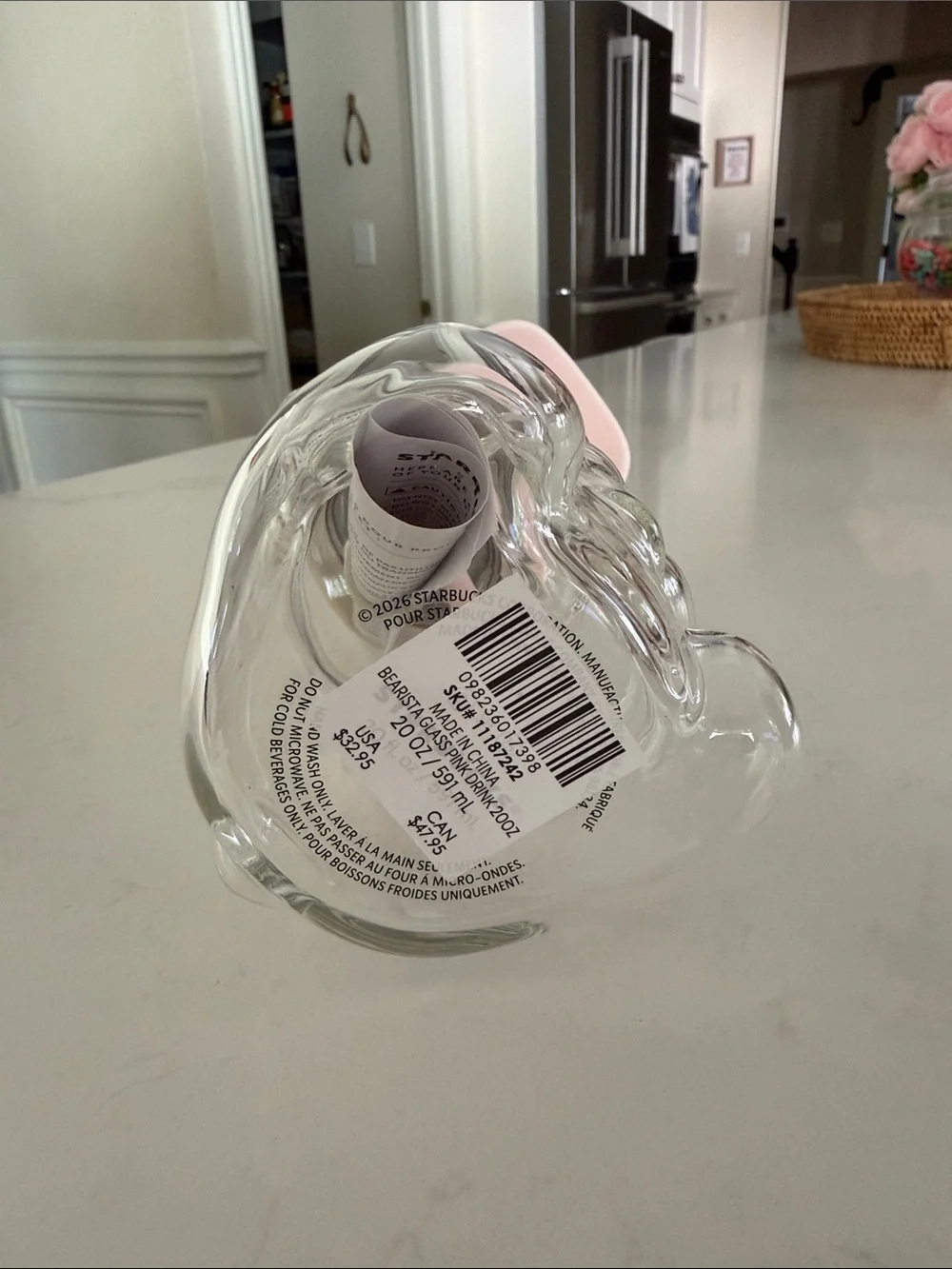 Starbucks Clear Bear Sipper with Pink Hat and Strawberry Top